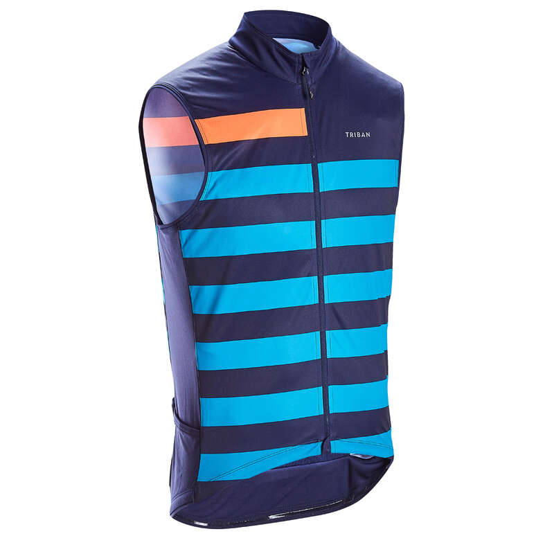 TRIBAN Sleeveless Road Cycling Jersey RC500 Blue Lines...