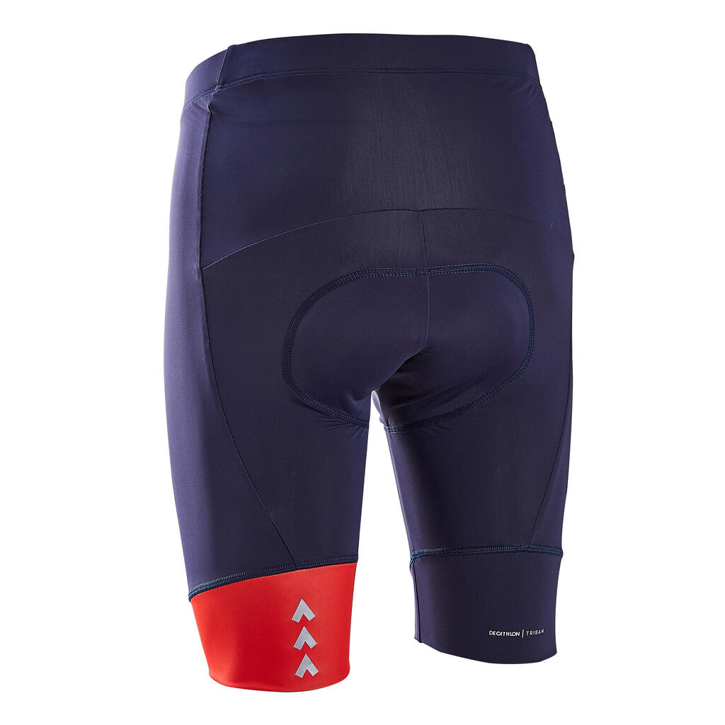 KURZE RADHOSE RENNRAD TRÄGERLOS 
HERREN RADSPORT RC100 MARINE-BLAU ROT