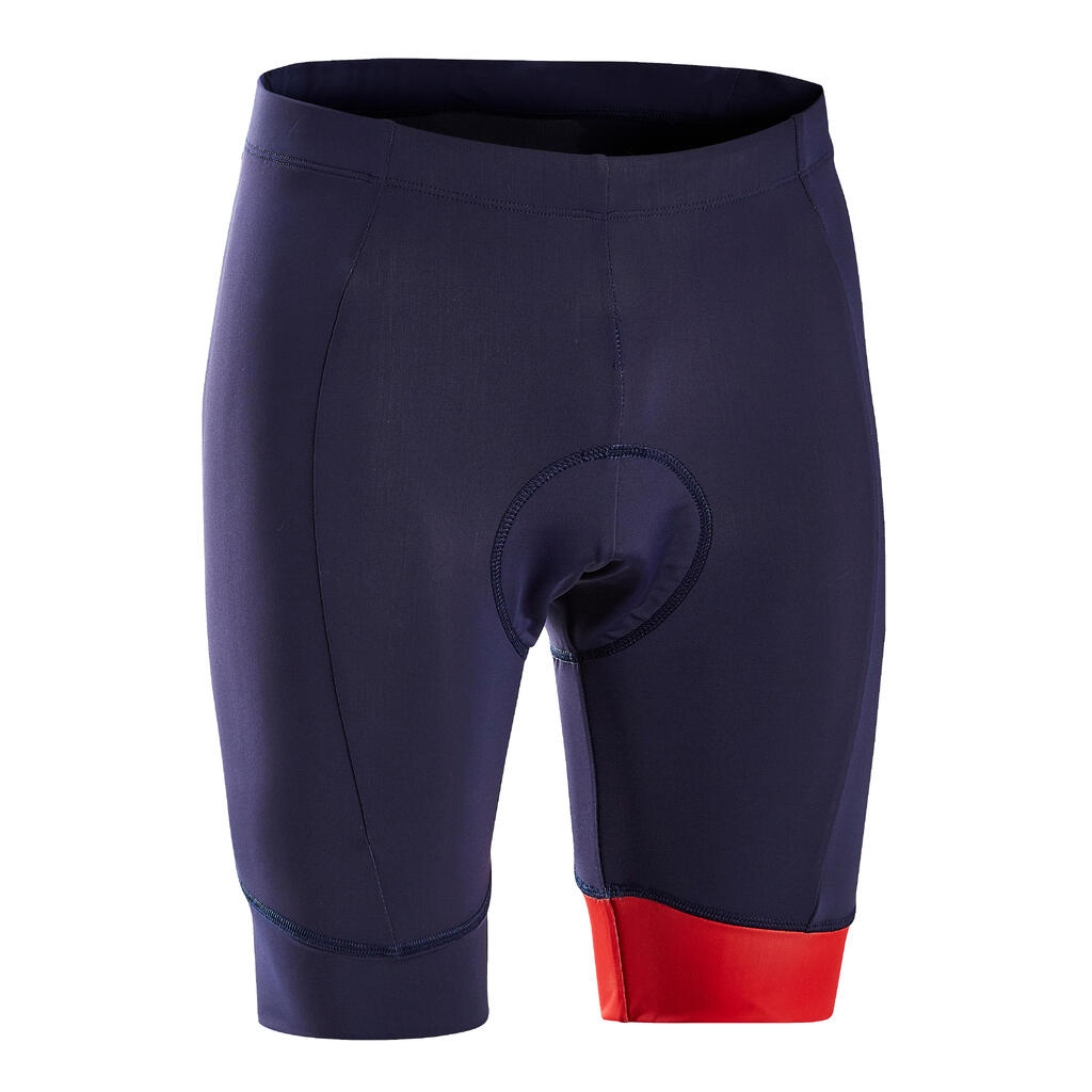 KURZE RADHOSE RENNRAD TRÄGERLOS 
HERREN RADSPORT RC100 MARINE-BLAU ROT