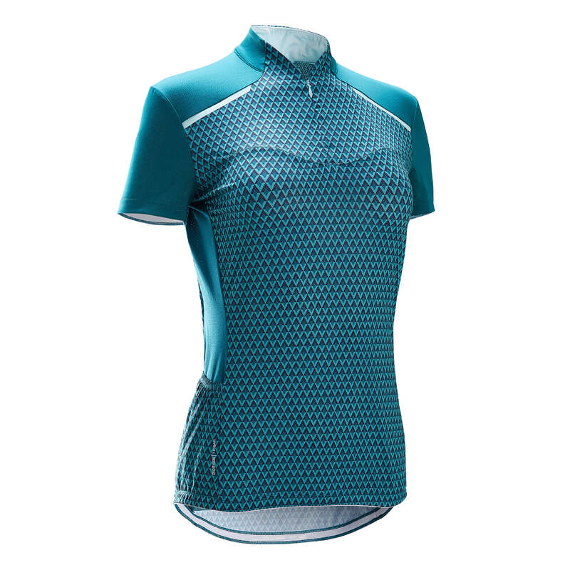 WOMEN WARM WEATHER ROAD APPAREL Clothing - Women's Jersey 500 - Geo Green TRIBAN - By Sport