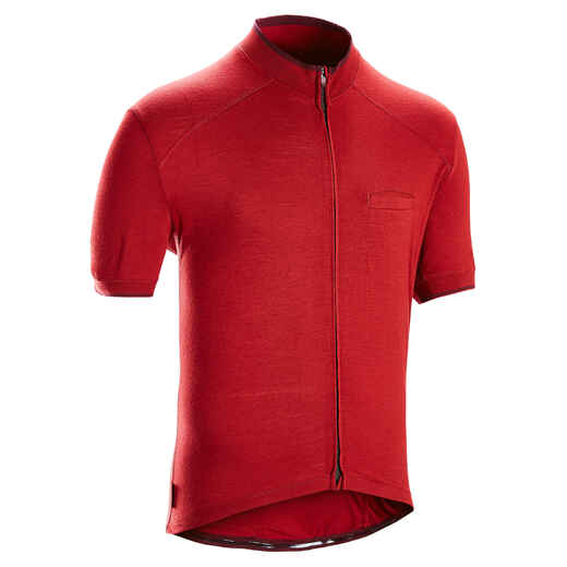 
      Men's Merino Short-Sleeved Cycling Jersey GRVL900 - Burgundy
  