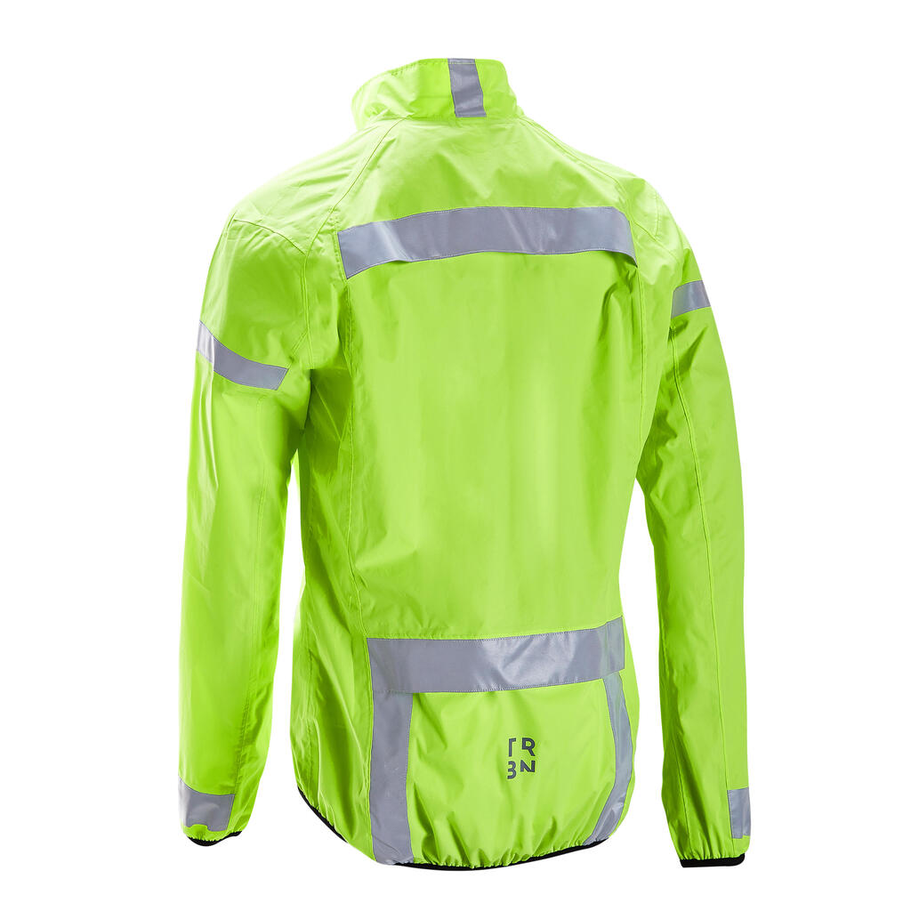 Men's Long-Sleeved Showerproof Road Cycling Jacket RC 120 Visible EN1150