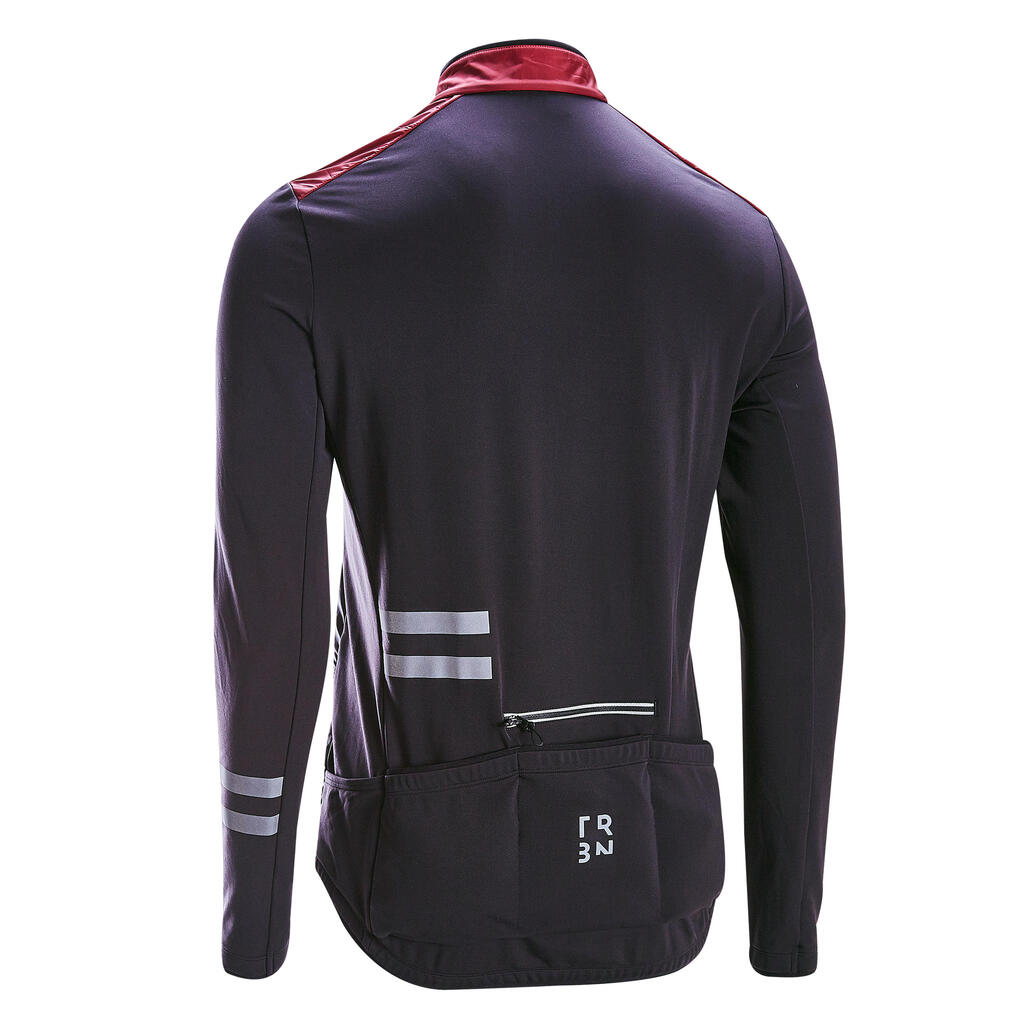 Men's Mid-Season Long-Sleeved Road Cycling Jersey RC500 - Shield Burgundy