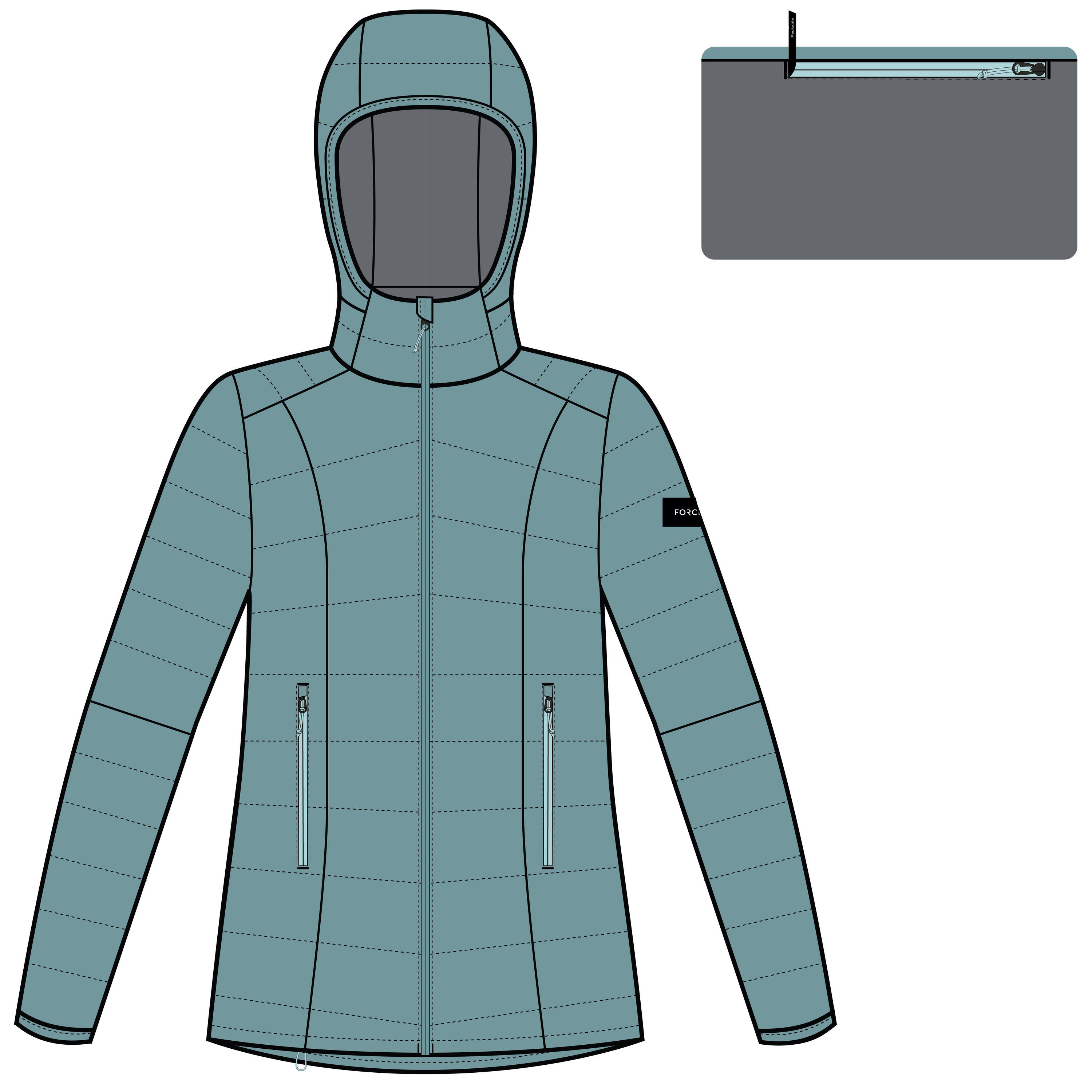 Trekking-Daunenjacke MT100 mit Kapuze für Damen, Blau 19/19