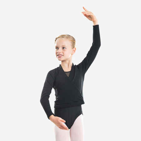 Girls' Ballet Wrap-Over Top - Black