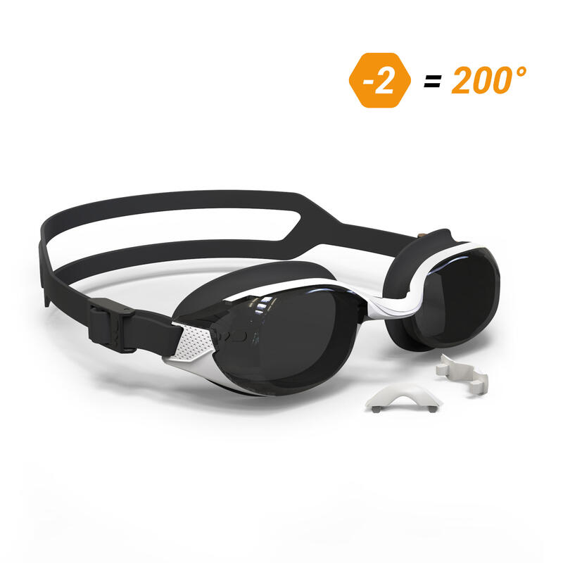 B-FIT Swimming Goggles 500 - White Black Smoke Lenses 200° / -2