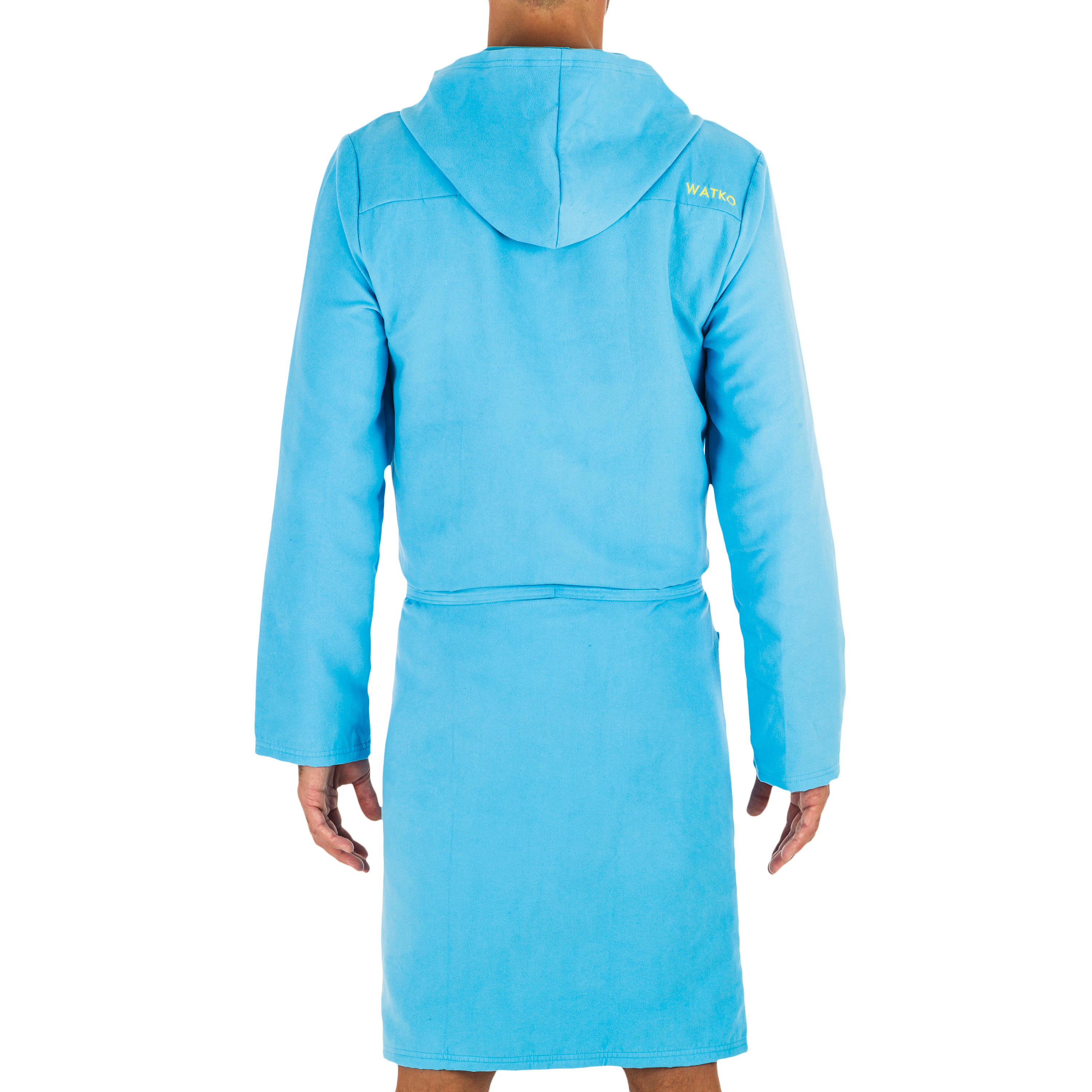 Men's Compact Microfibre Pool Bathrobe with Hood - Blue 3/8