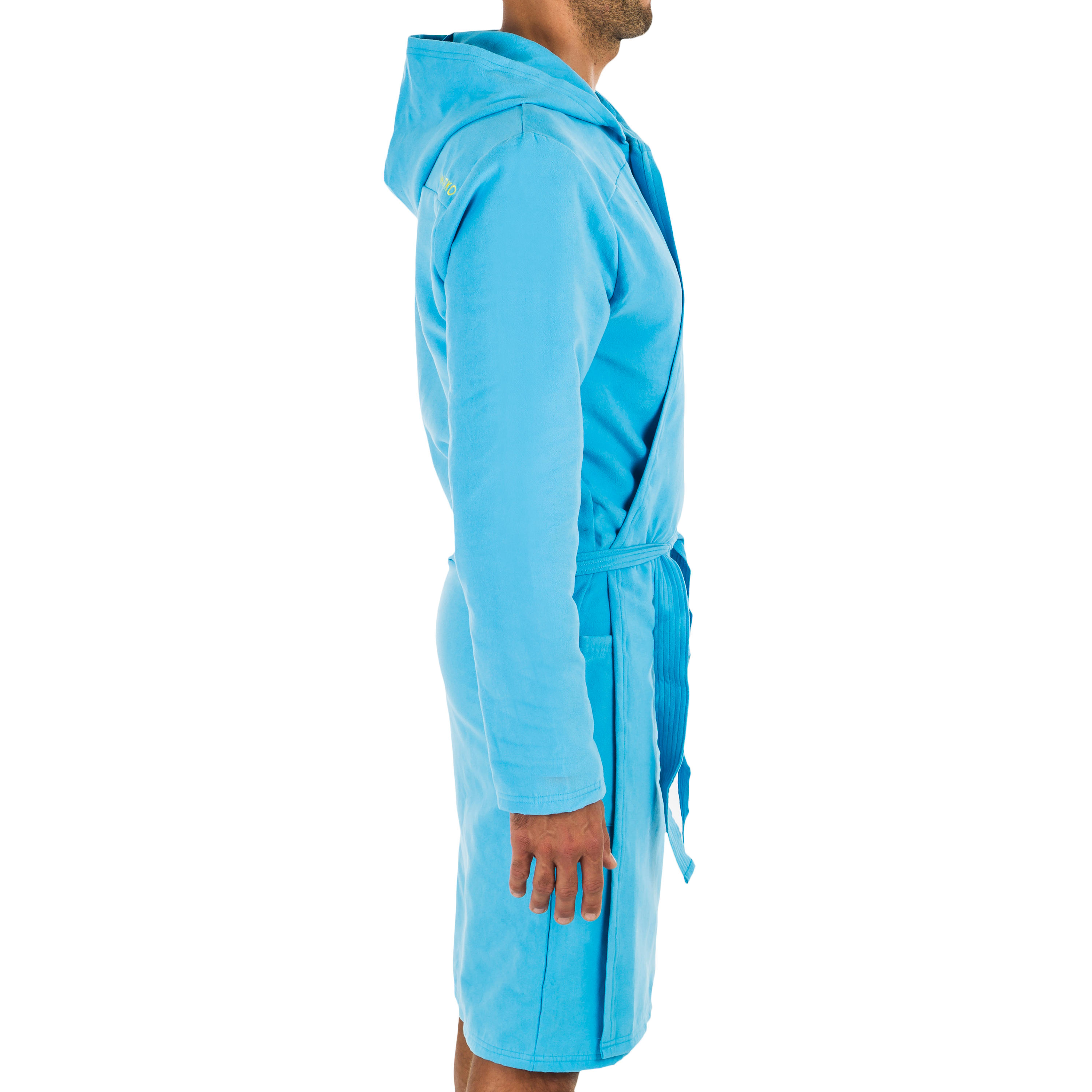 Men's Compact Microfibre Pool Bathrobe with Hood - Blue 4/8