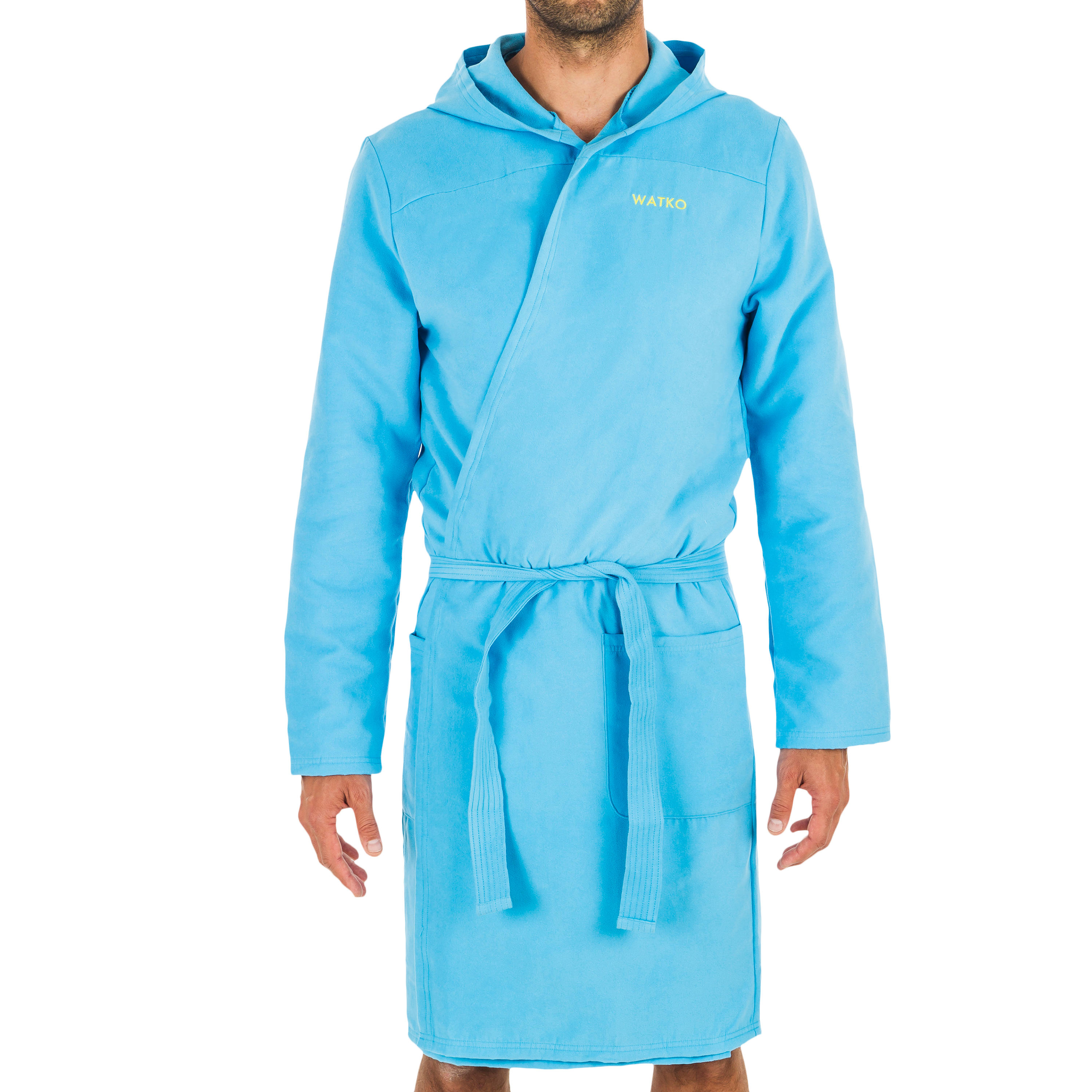 Men's Compact Microfibre Pool Bathrobe with Hood - Blue 2/8