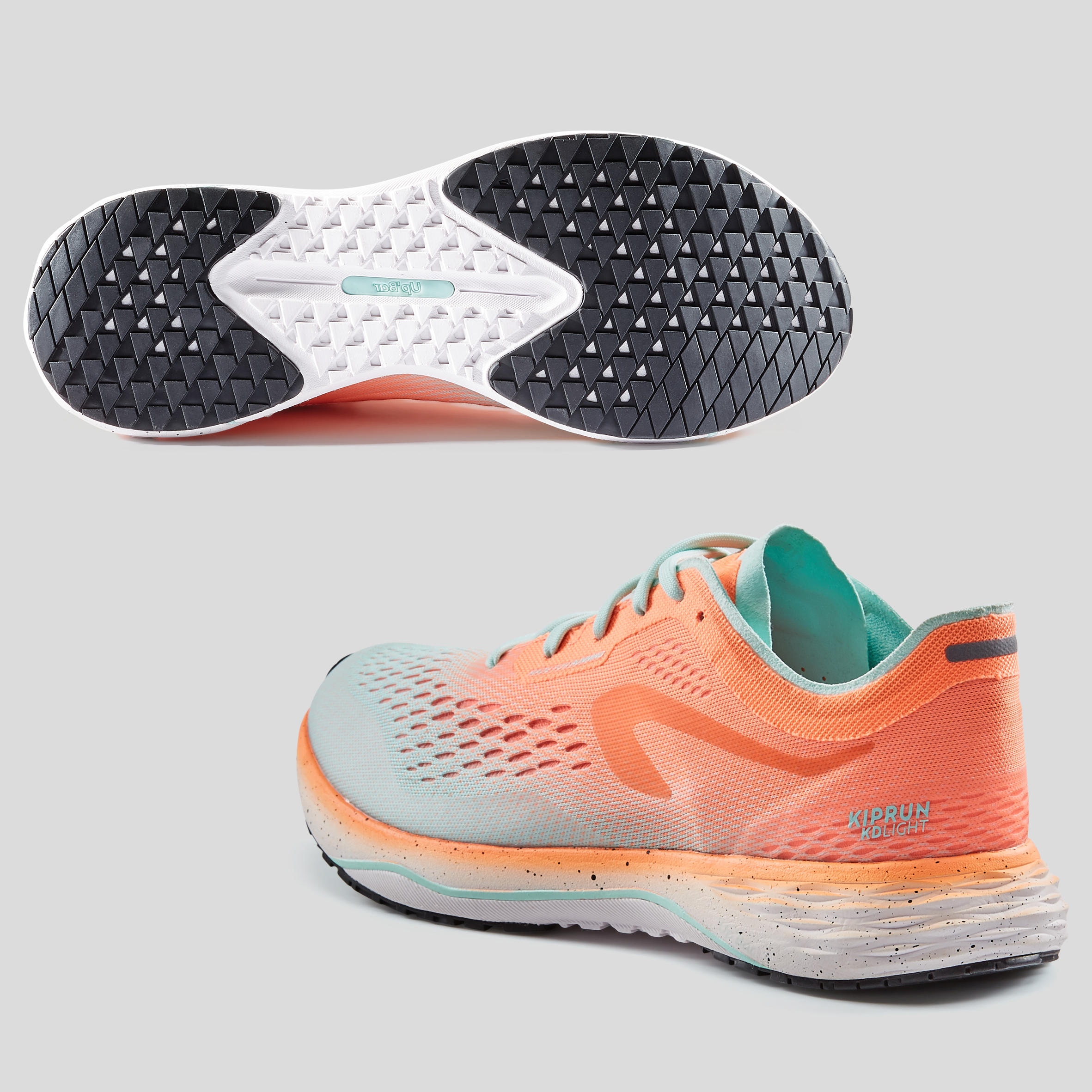 WOMEN'S RUNNING SHOES KIPRUN KD LIGHT - CORAL/GREEN 9/9