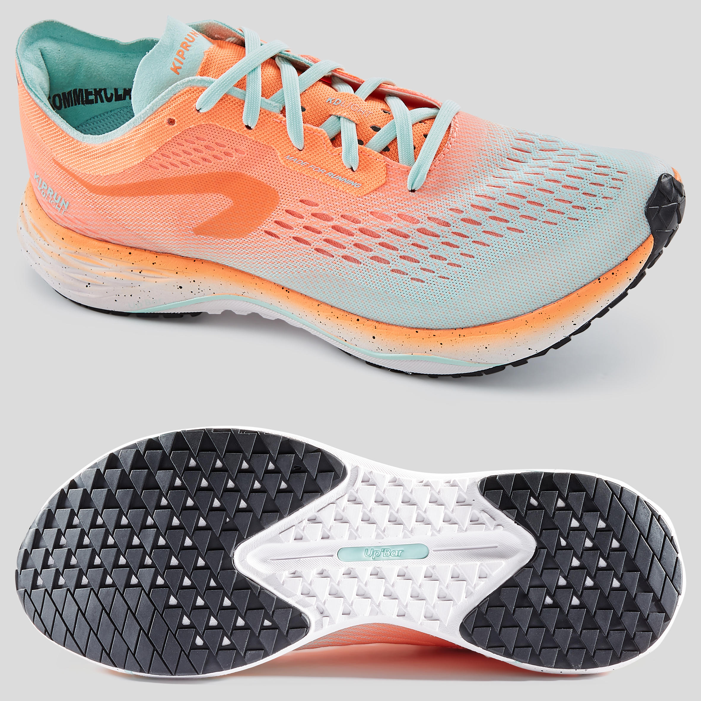 WOMEN'S RUNNING SHOES KIPRUN KD LIGHT - CORAL/GREEN 3/9
