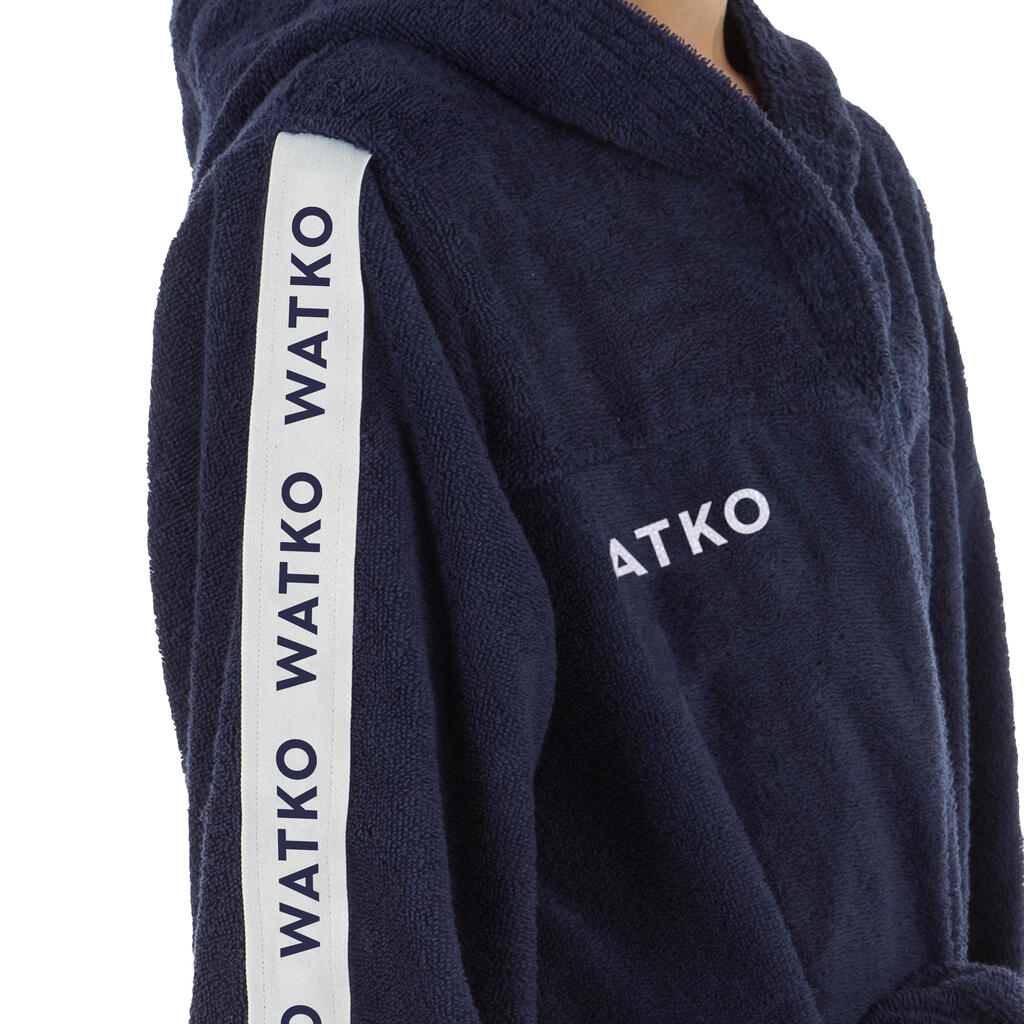 KIDS' WATER POLO THICK COTTON POOL BATHROBE - NAVY BLUE