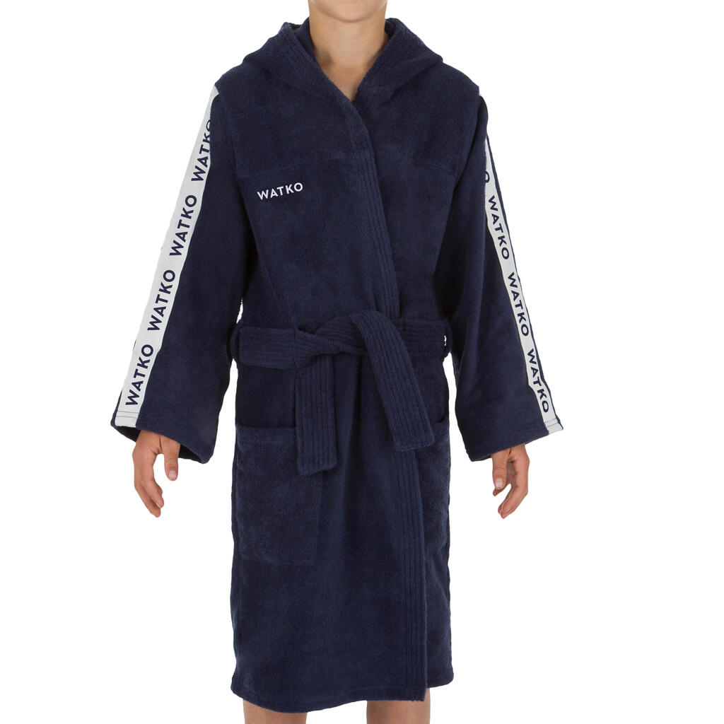 KIDS' WATER POLO THICK COTTON POOL BATHROBE - NAVY BLUE