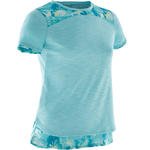 Domyos Ademend T-shirt met korte mouwen gym meisjes 500 katoen gemêleerd blauw/groen