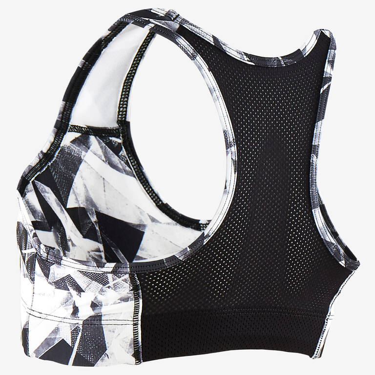 Girls' Breathable Gym Sports Bra S500 - Black Print - Decathlon