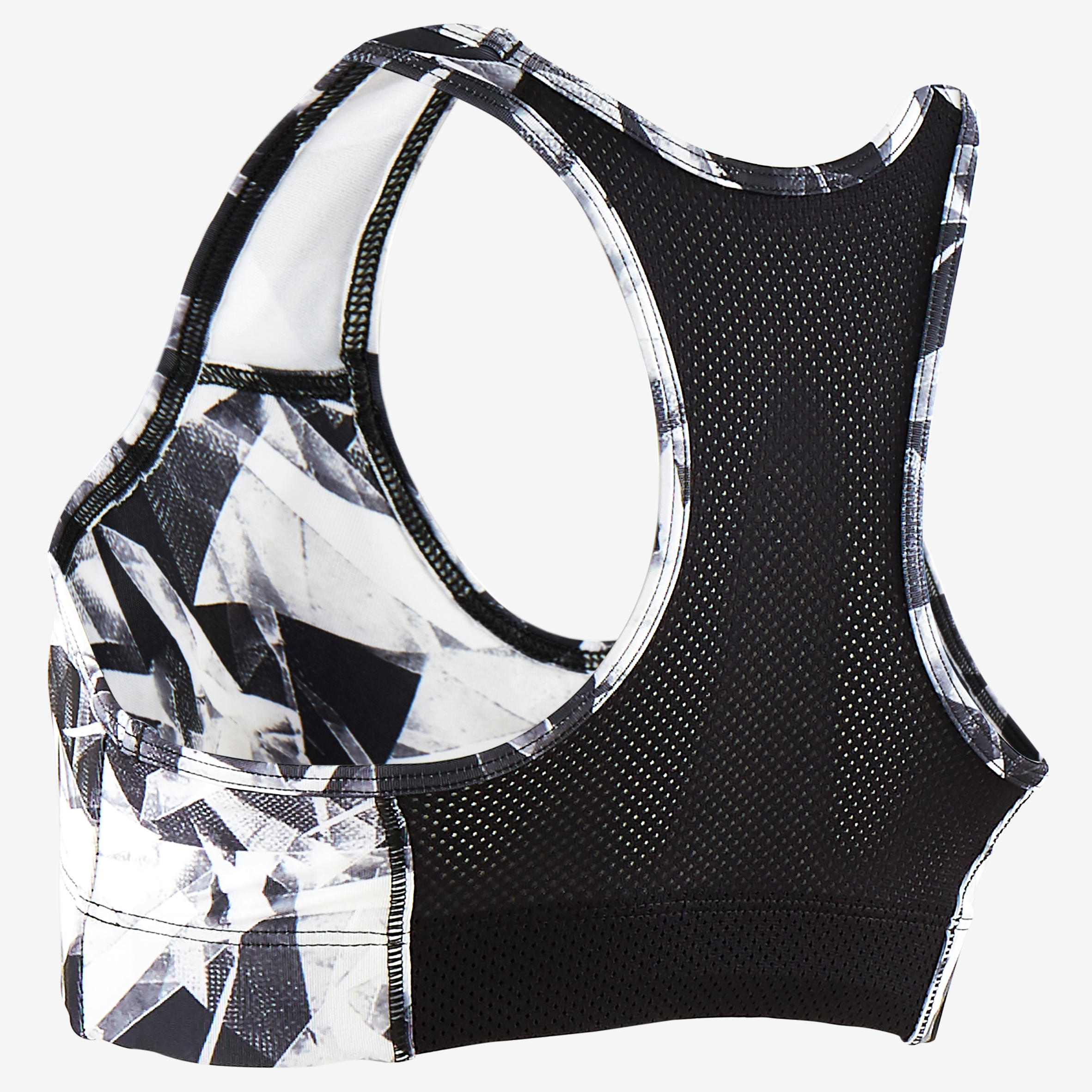 Girls' Breathable Sports Bra - Black/White Print 3/4