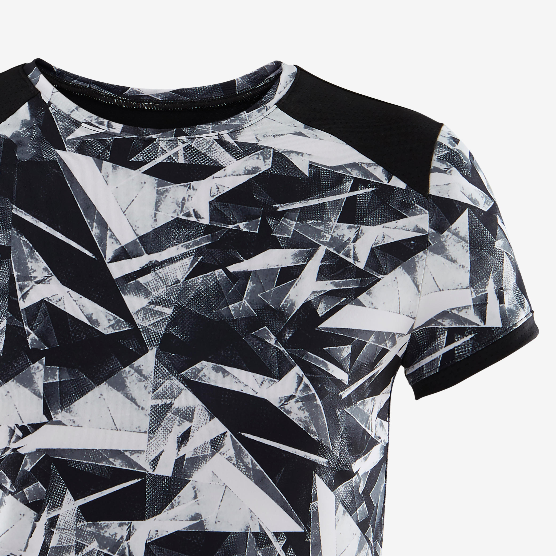 Girls' Breathable Synthetic Short-Sleeved Gym T-Shirt S500 - Black Print 4/5