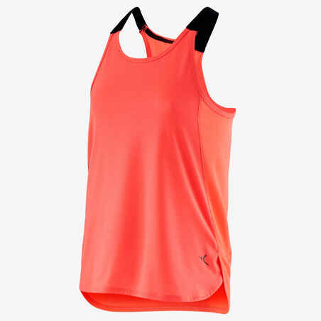 Girls' Breathable Gym Tank Top S580 - Neon Pink/Black Straps