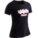 Domyos T-shirt met korte mouwen voor gym meisjes 100 zwart/opdruk