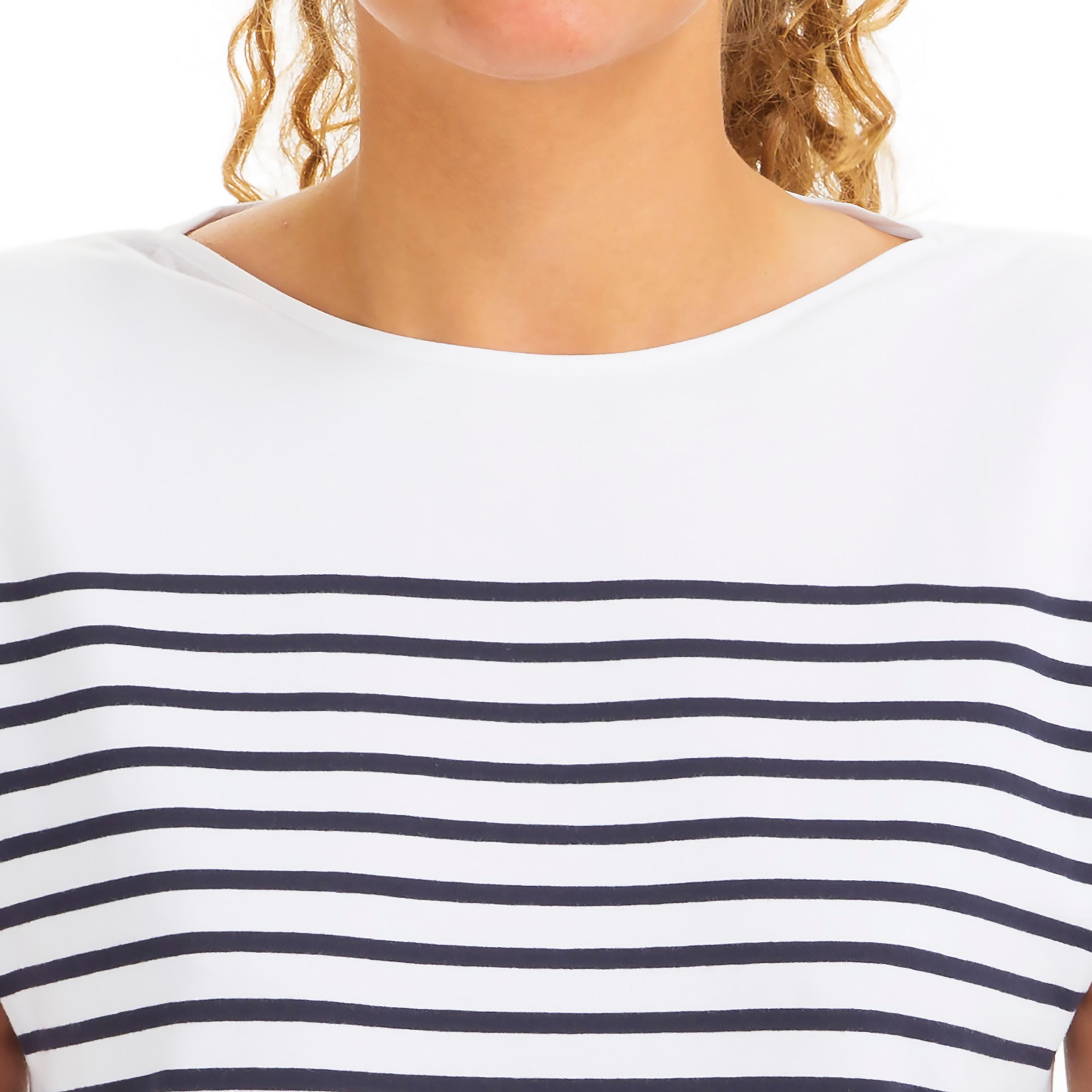 Women's Short-Sleeve Sailing T-Shirt 100 - White Blue Navy 7/9