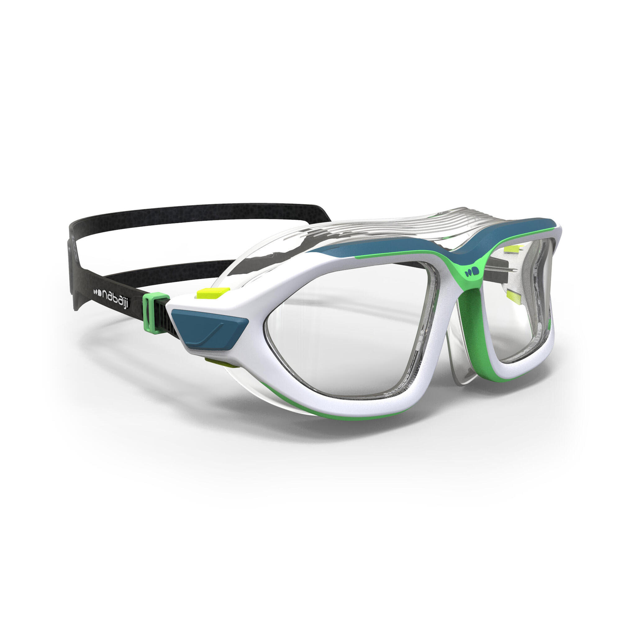 SWIMMING MASK 500 ACTIVE SIZE S WHITE GREEN CLEAR LENSES Nabaiji