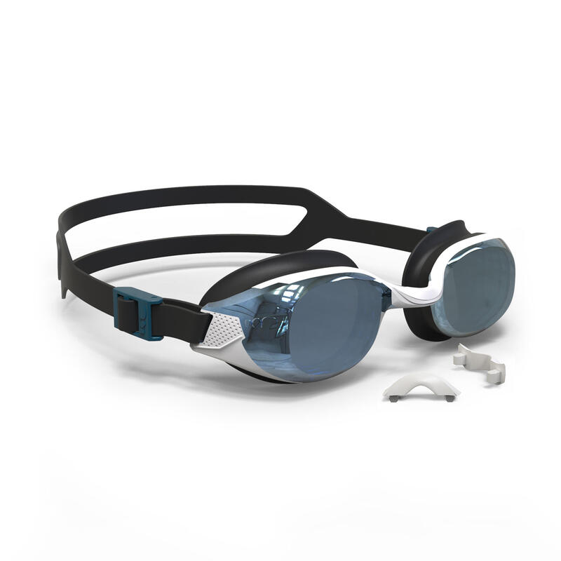 B-FIT Swimming Goggles 500 - White Black Mirror Lenses