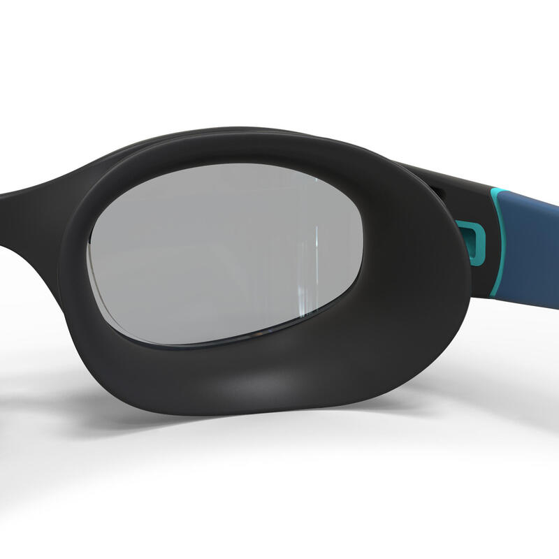 Schwimmbrille Soft - klare Gläser - grosse Grösse - schwarz bleu