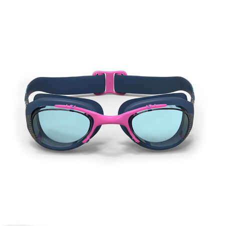 XBASE 100 PRINT ADULT SWIMMING GOGGLES - CLEAR LENSES - NAVY BLUE PINK GOLD