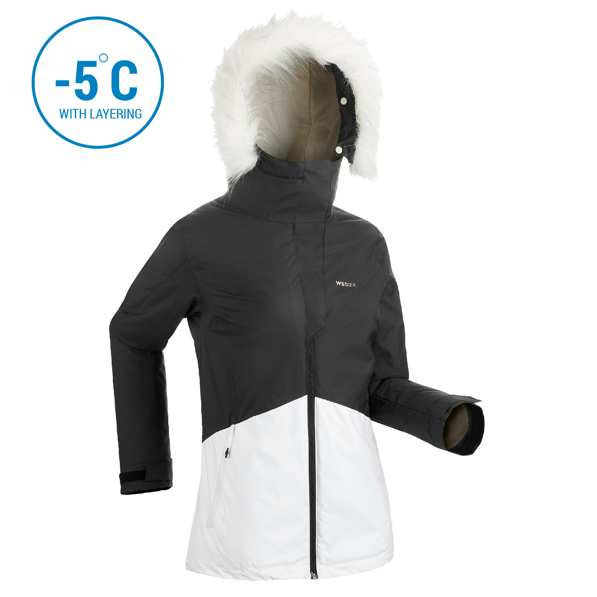 

Women'S Ski Jacket 180 - Black and White -  By WEDZE | Decathlon, Black/white