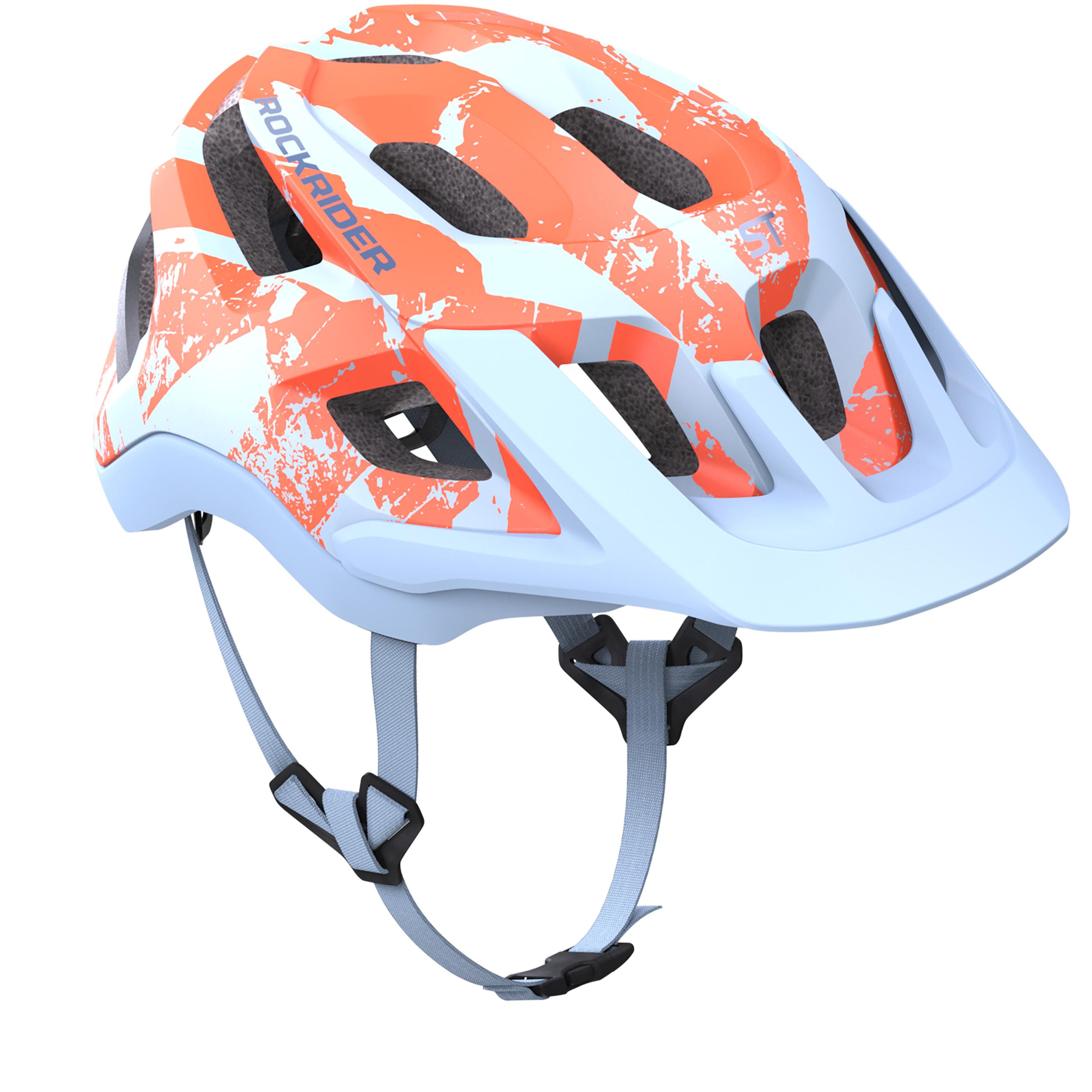 blue and orange bike helmet