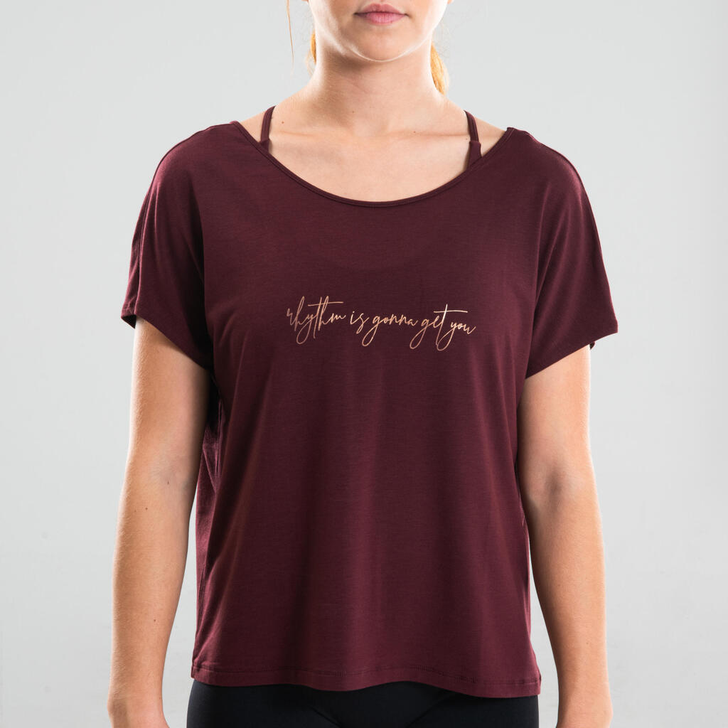 T-shirt danse moderne bordeaux fluide femme