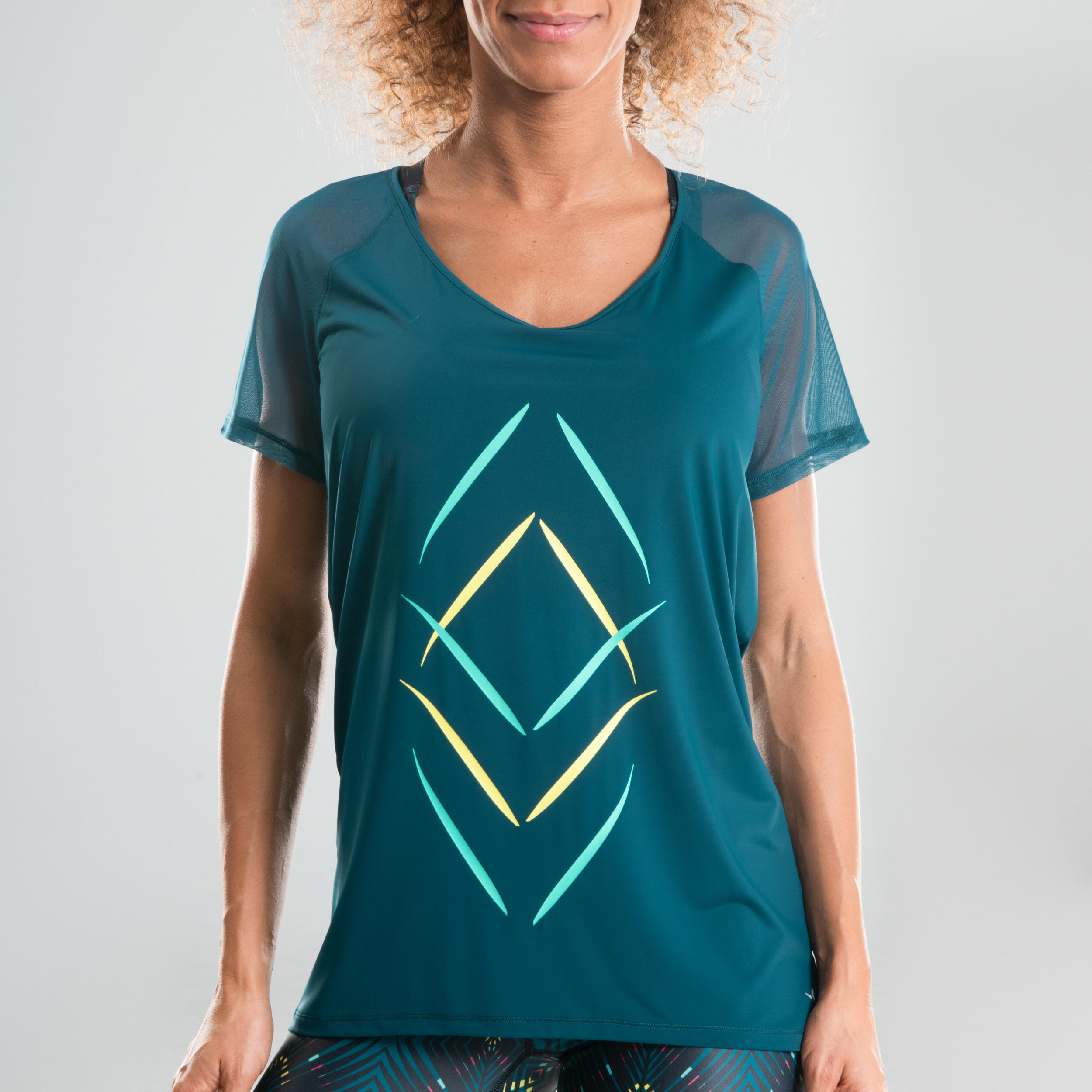 Women's Fitness Dance T-Shirt - Petrol Blue 6/9