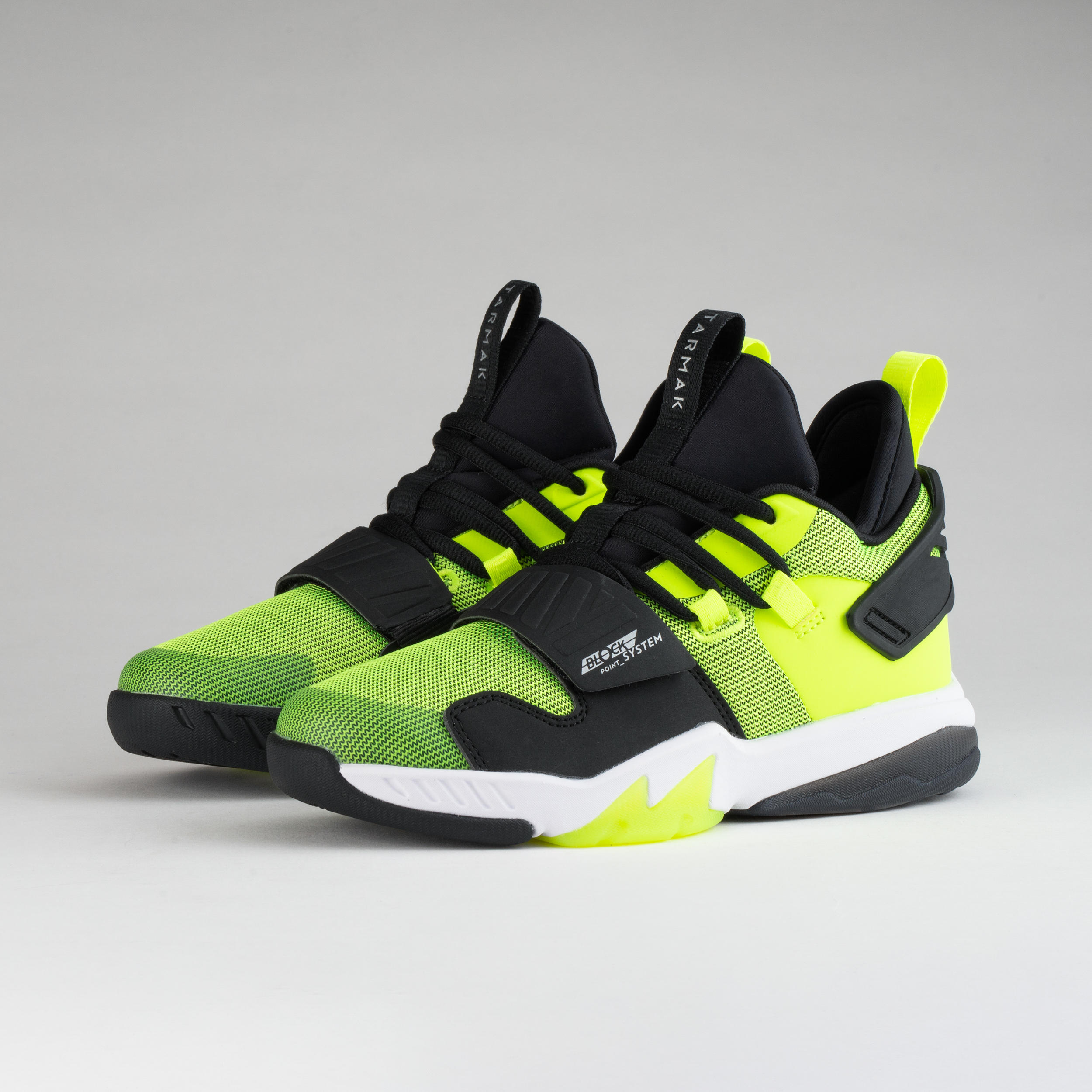 black and neon yellow shoes