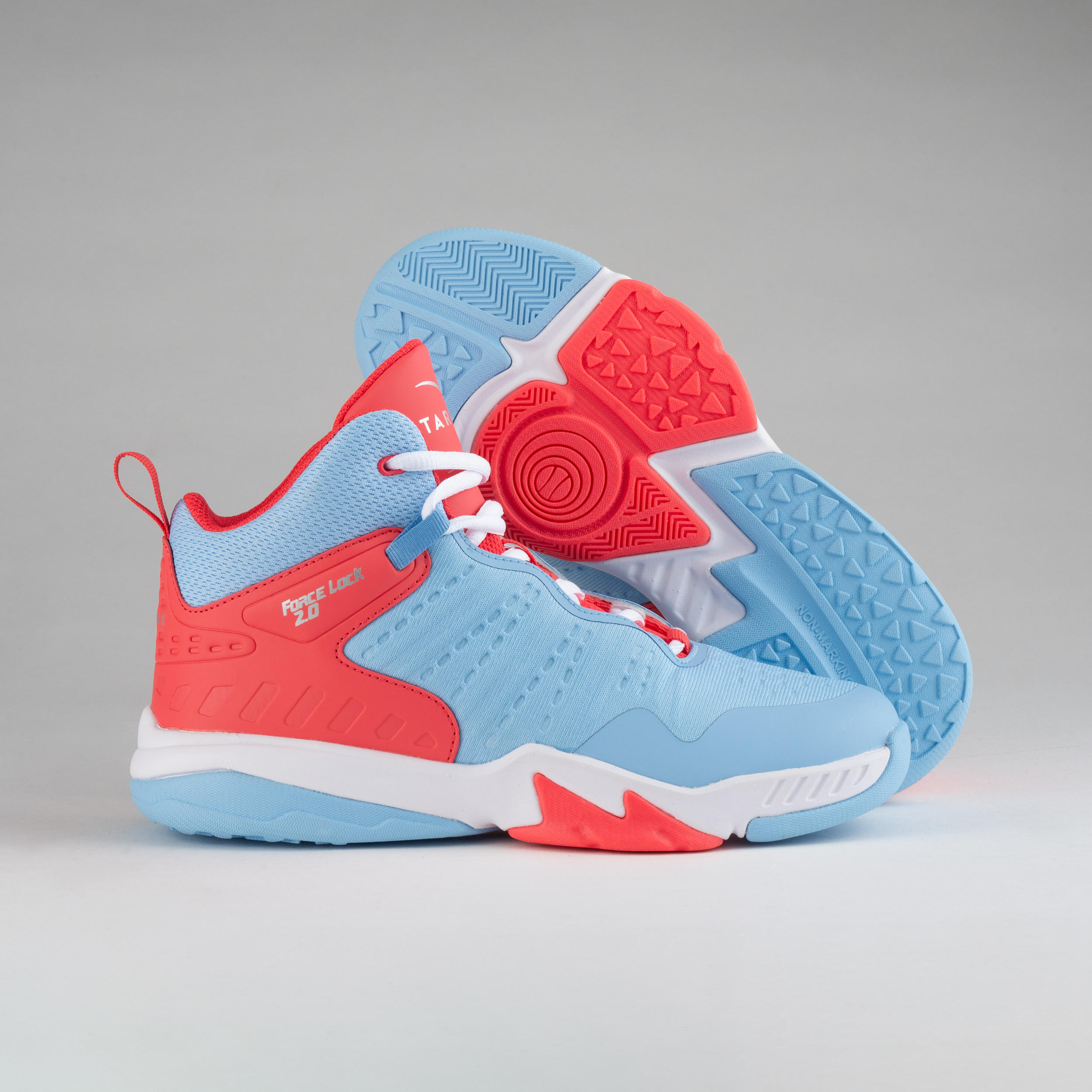 pink and light blue basketball shoes