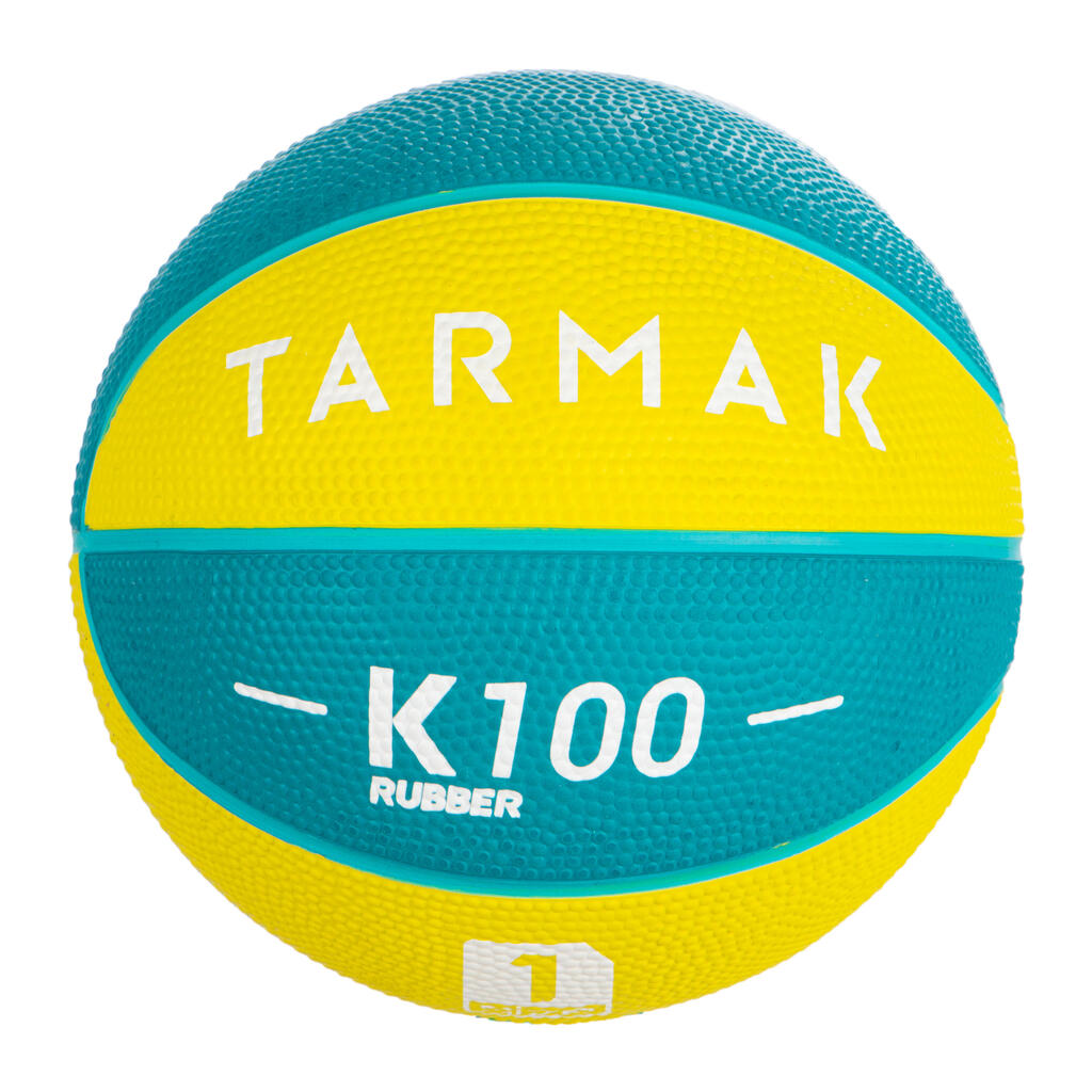 Mini B Kids' Size 1 Basketball. Up to age 4.Green/Yellow