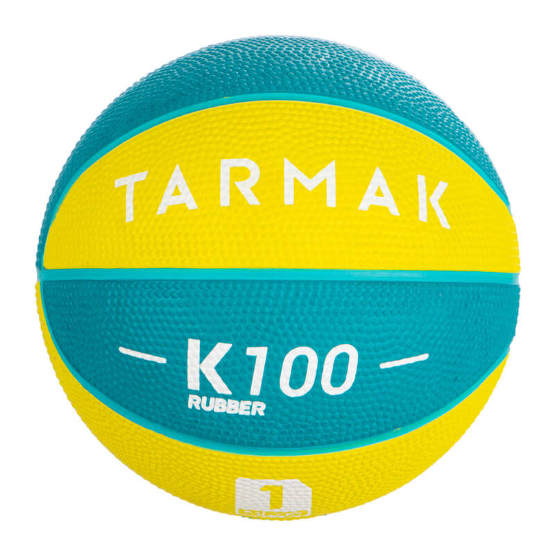 TARMAK Mini B Kids' Size 1 Basketball. Up to age 4.Green/Yellow...