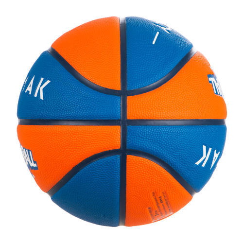 côté gauche ballon de basket wizzy bleu orange taille 5
