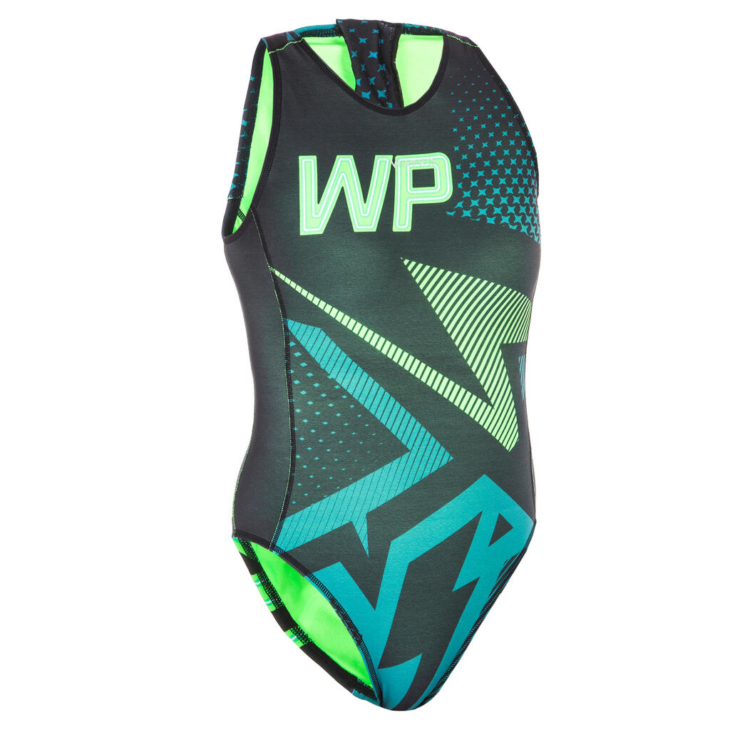 WOMEN'S ONE-PIECE SWIMSUIT WATER POLO ROCKY BLUE GREEN