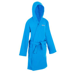 Peignoir de bain compact enfant à capuche en coton bleu acier