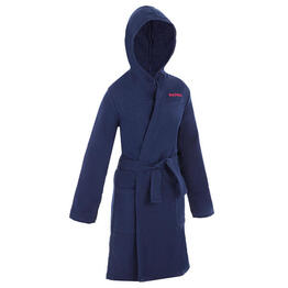 Peignoir de bain compact enfant à capuche en coton bleu acier