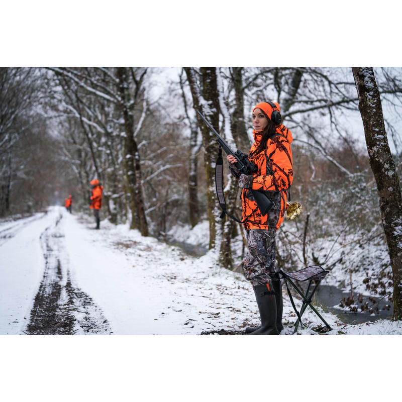 Warme waterdichte geluidloze 3-in-1 jas voor de jacht dames 500 fluocamo