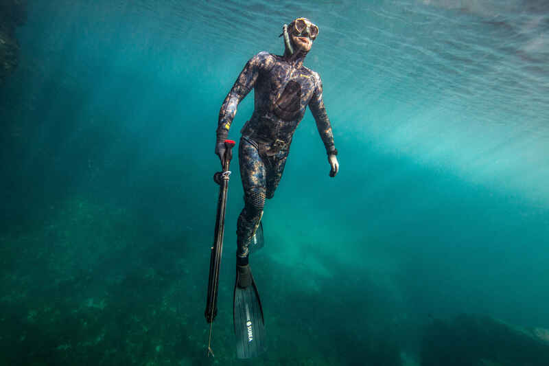 Free-diving spearfishing SPF500 3 mm split neoprene camouflage jacket -  Decathlon