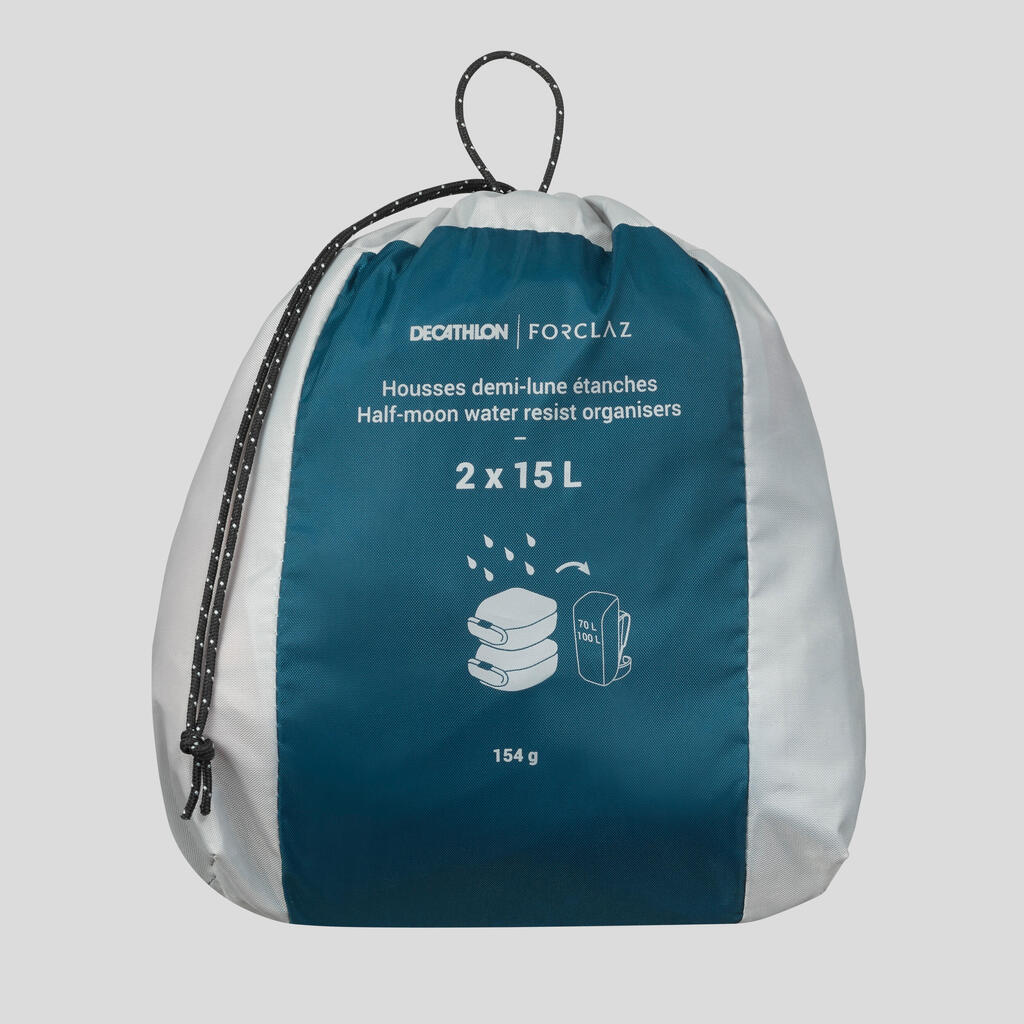 Divas trekinga ūdensnecaurlaidīgas uzglabāšanas somas, pusmēness formā, 2x15L