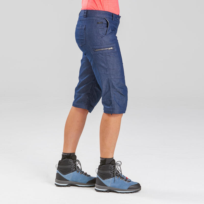 Afritsbroek voor backpacken voor dames Travel 100 denimblauw