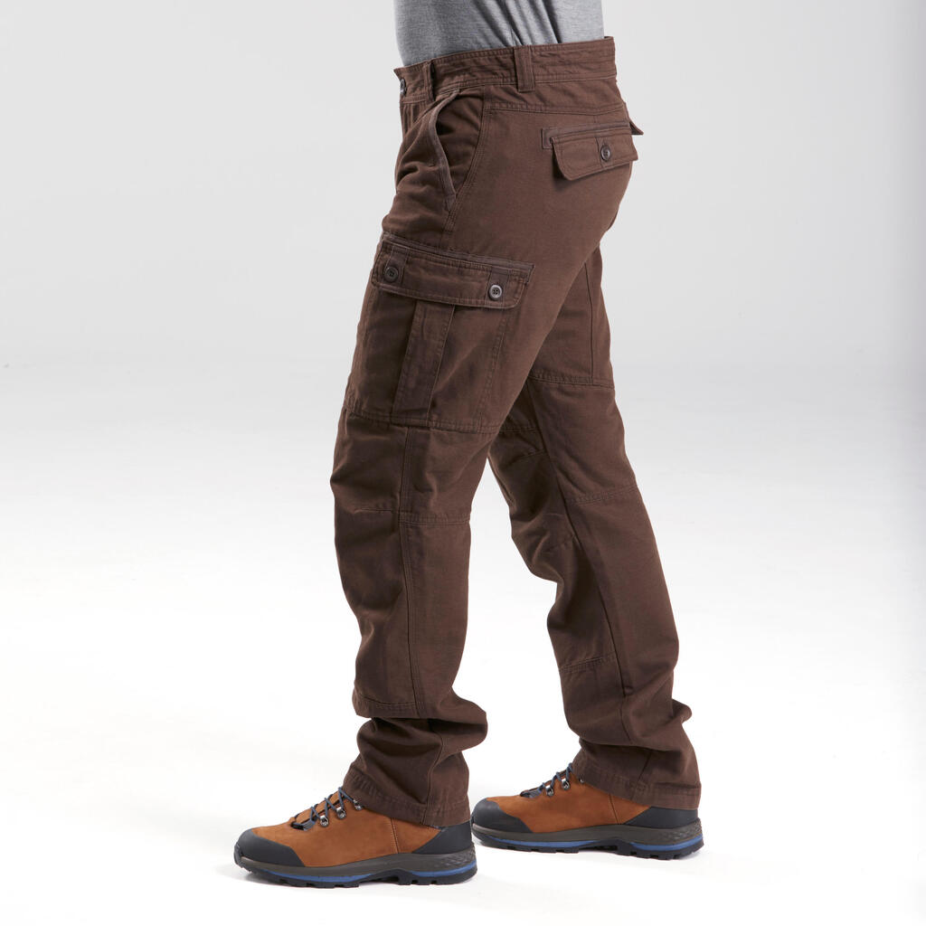 Braon muške pantalone za treking TRAVEL 100