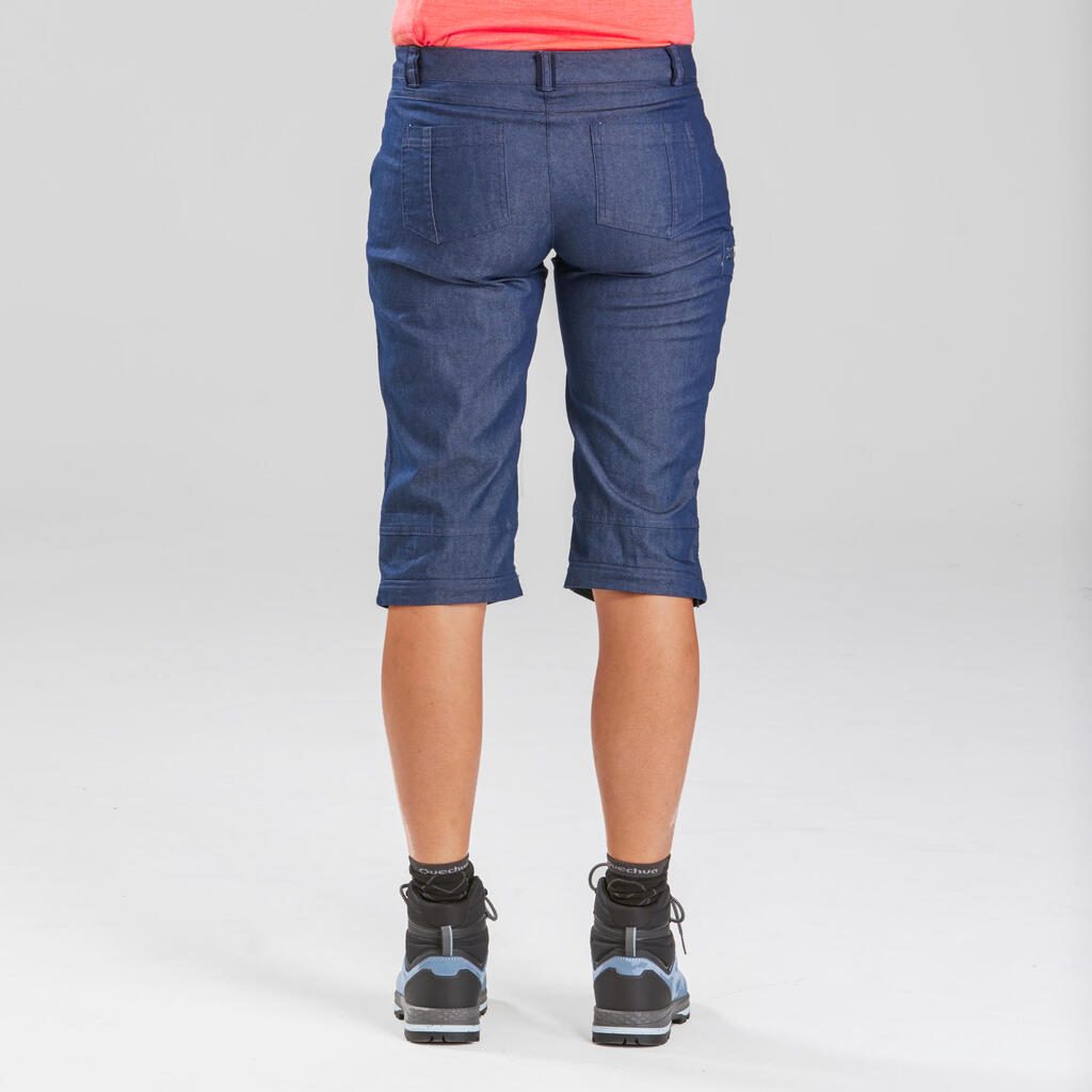 PANTALONE ZA TREKING TRAVEL 100 S RAJSFERŠLUSOM ŽENSKE - DENIM PLAVE