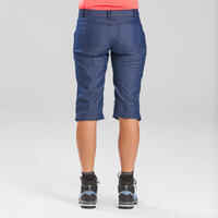 Women's travel trekking zip-Off trousers - TRAVEL 100 - blue denim