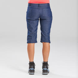 Pantalon modulable de trek voyage - TRAVEL 100 denim bleu femme