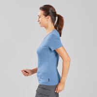 Women's Short-Sleeved Merino Wool Trekking Travel T-Shirt - TRAVEL 100 Blue