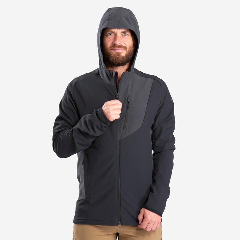 Jachetă Softshell Protecție Vânt Trekking la munte MT900 WIND Negru Bărbați